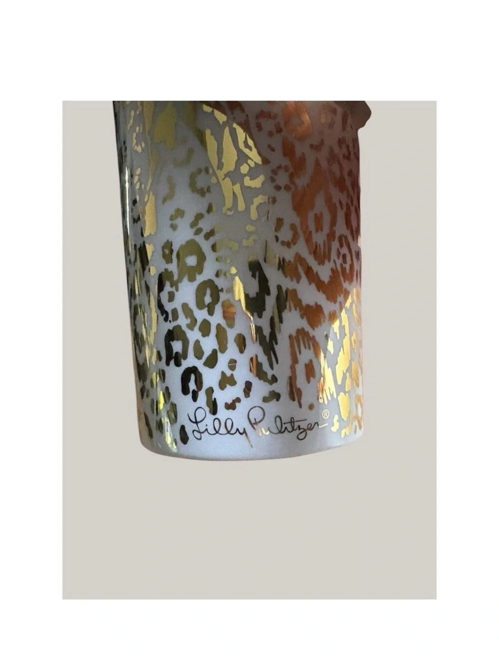 Lilly Pulitzer Gold Leopard 24 oz Tumbler with Pink Straw